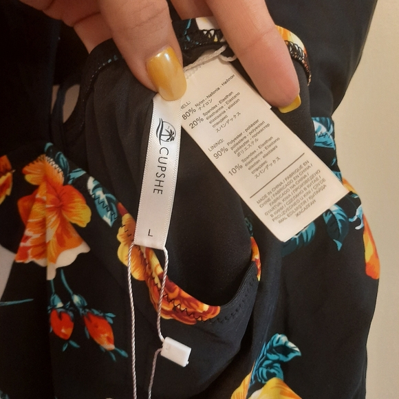 NWT Cupshe Black Floral Print Halter Tummy Control One Piece Swimsuit - Picture 8 of 13